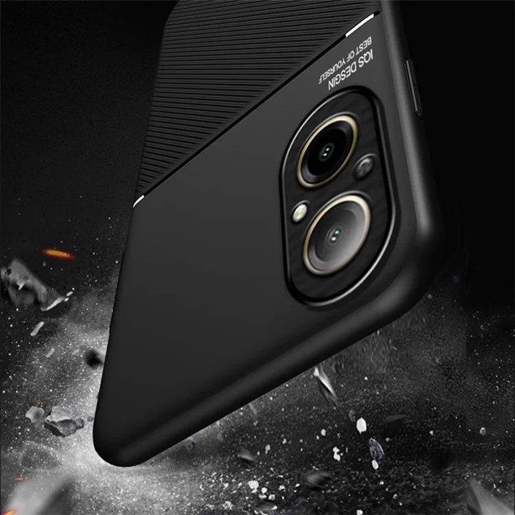 For Realme C67 4G Case PU Leather Lines Imprinted Anti-Slip Back Phone Cover - Black