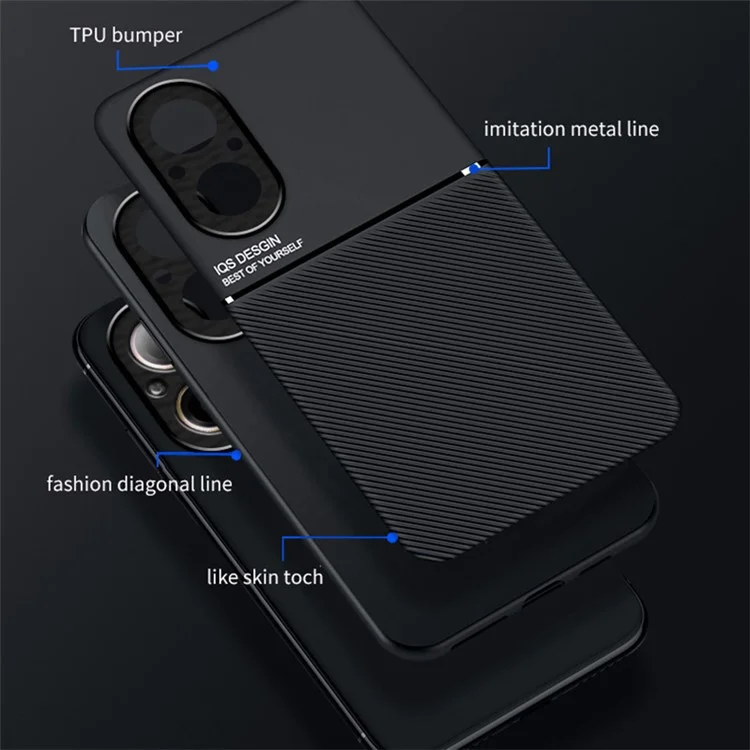 For Realme C67 4G Case PU Leather Lines Imprinted Anti-Slip Back Phone Cover - Black