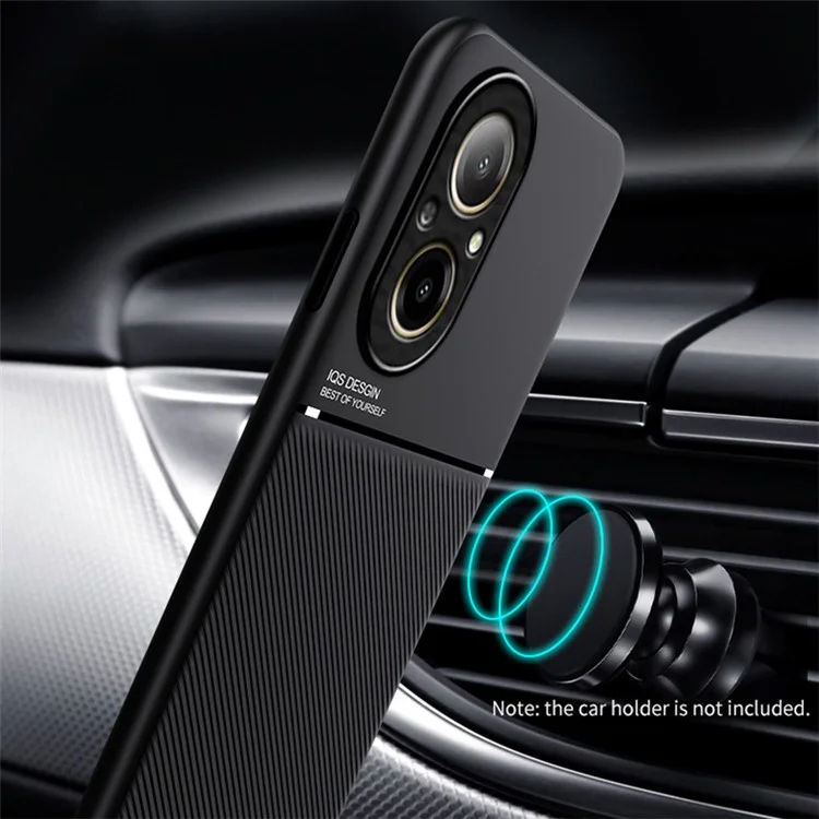 For Realme C67 4G Case PU Leather Lines Imprinted Anti-Slip Back Phone Cover - Black