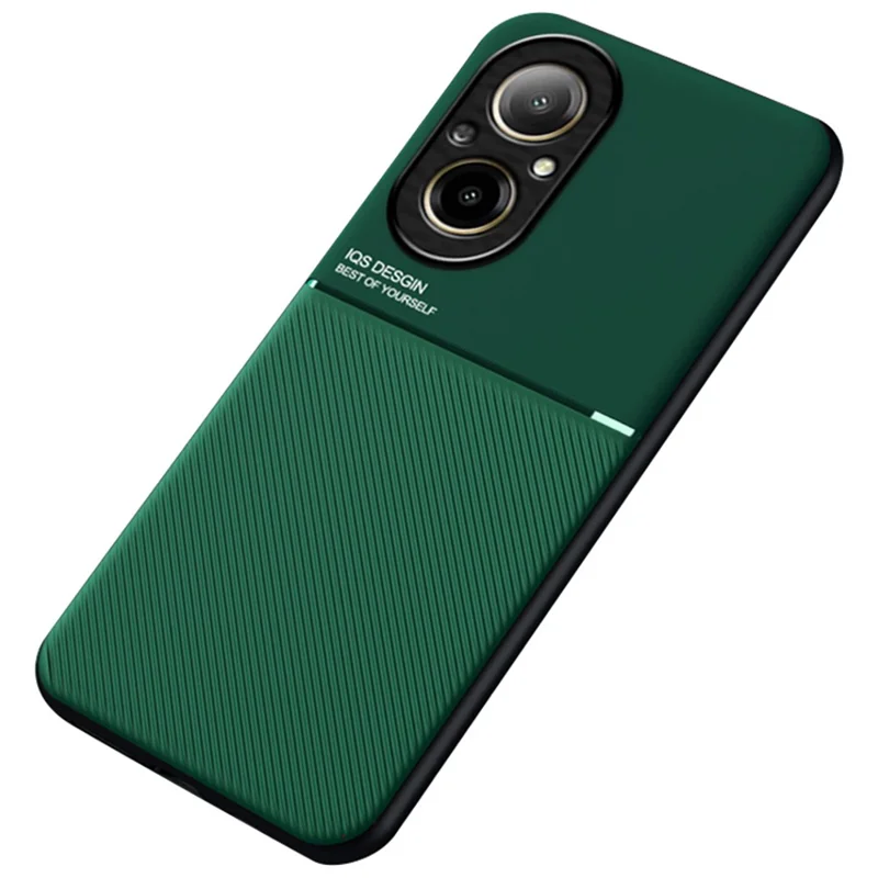 For Realme C67 4G Case PU Leather Lines Imprinted Anti-Slip Back Phone Cover - Green