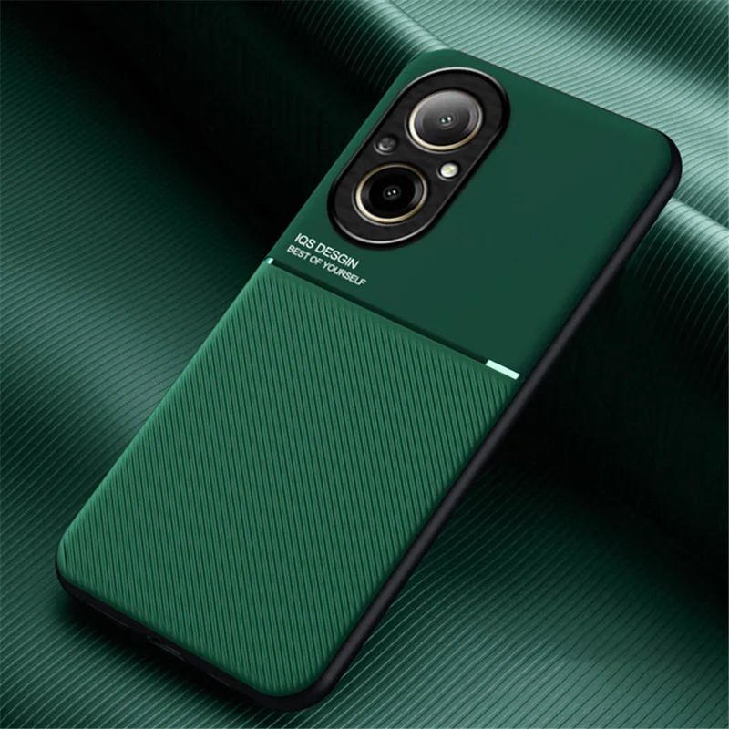 For Realme C67 4G Case PU Leather Lines Imprinted Anti-Slip Back Phone Cover - Green