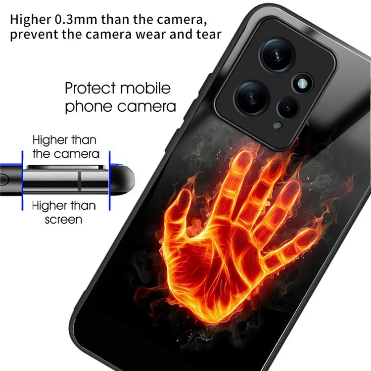 Wholesale Phone Case for Xiaomi Redmi Note 12 4G TPU+Tempered Glass Pattern Printing Cover - Fire Palm