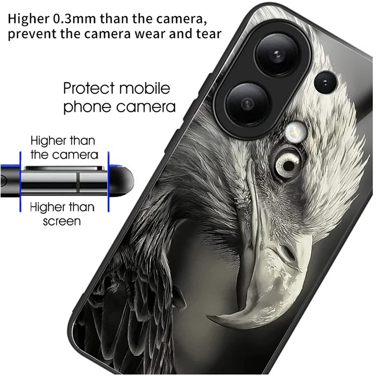 Wholesale Phone Case for Xiaomi Redmi Note 13 4G TPU+Tempered Glass Phone Cover Pattern Printing - Eagle