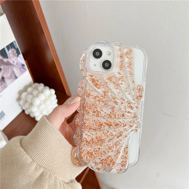 Funda para iPhone 13 Caso TPU Seashell Glitter Epoxy Trendy Protective Phone Cover - Marrón