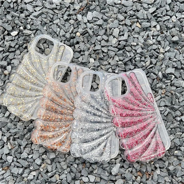 Funda para iPhone 13 Caso TPU Seashell Glitter Epoxy Trendy Protective Phone Cover - Marrón