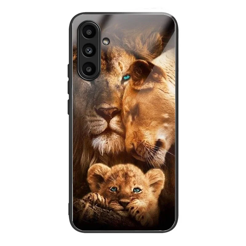 For Samsung Galaxy A34 5G   Case Drop-Proof TPU+Tempered Glass Cell Phone Cover - Lions