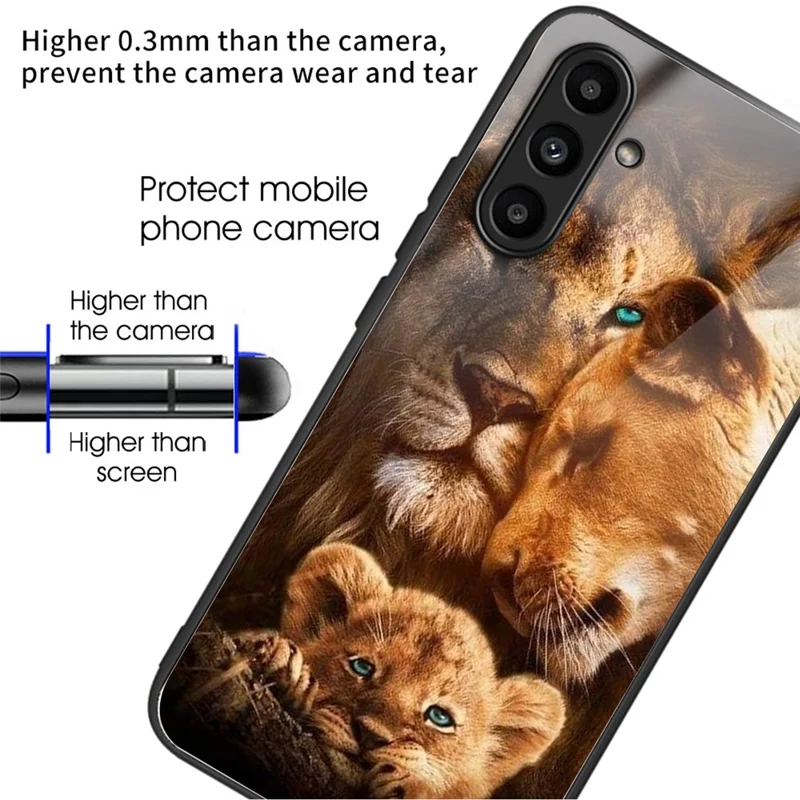 For Samsung Galaxy A34 5G   Case Drop-Proof TPU+Tempered Glass Cell Phone Cover - Lions