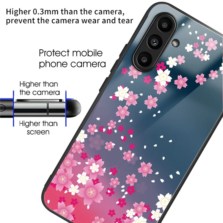 For Samsung Galaxy A14 4G / 5G Wholesale Case Fall Proof TPU+Tempered Glass Phone Cover - Pink Flowers