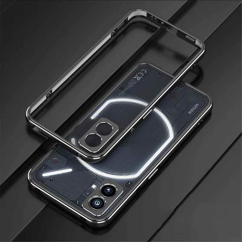 For Nothing Phone (2a) Metal Frame Bumper Case Minimalist Phone Cover with Camera Lens Guard - Black / Silver