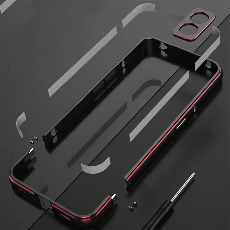 For Nothing Phone (2a) Metal Frame Bumper Case Minimalist Phone Cover with Camera Lens Guard - Black / Silver
