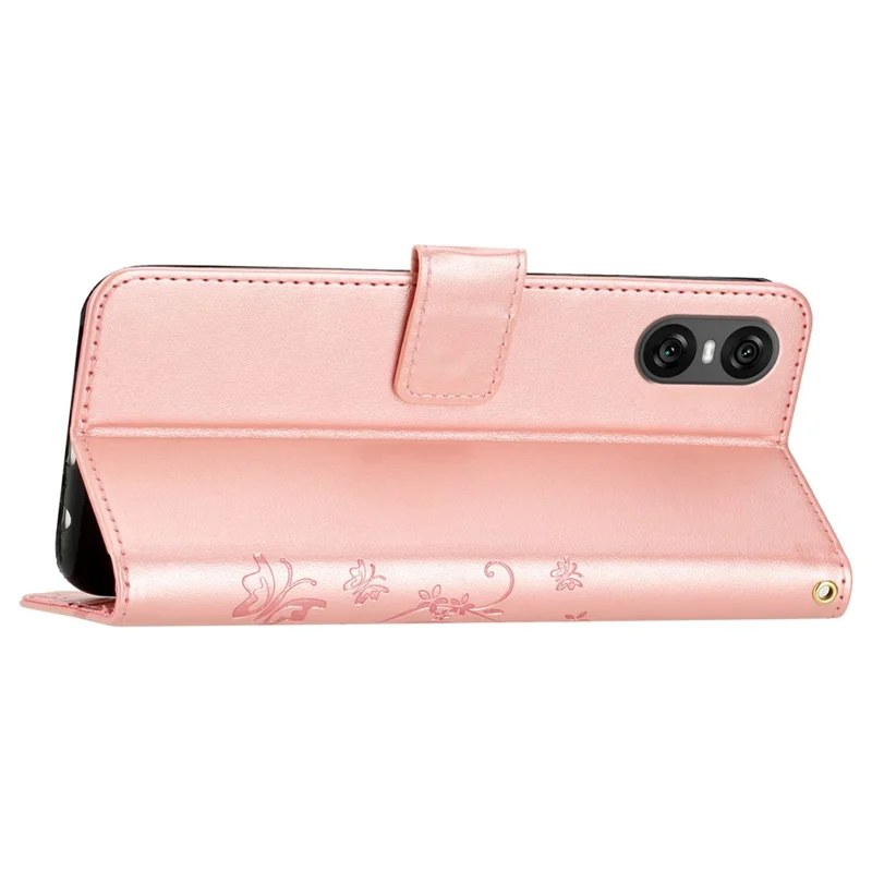 For Sony Xperia 1 VI Wallet Case Butterfly Imprinted Phone Leather Cover - Rose Gold