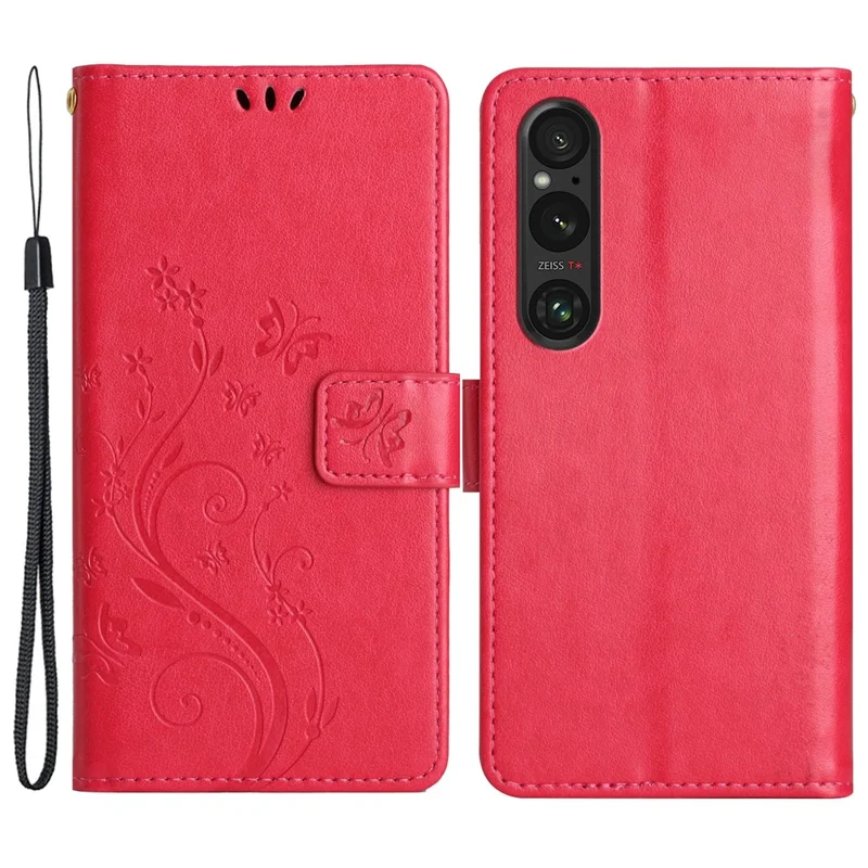For Sony Xperia 1 VI Wallet Case Butterfly Imprinted Phone Leather Cover - Red