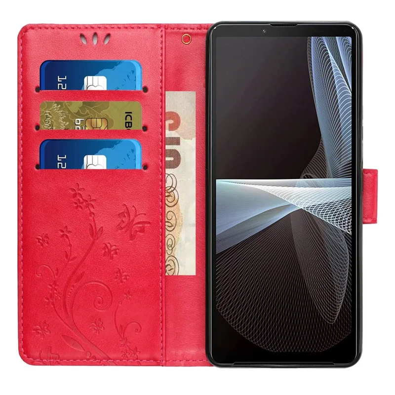 For Sony Xperia 1 VI Wallet Case Butterfly Imprinted Phone Leather Cover - Red