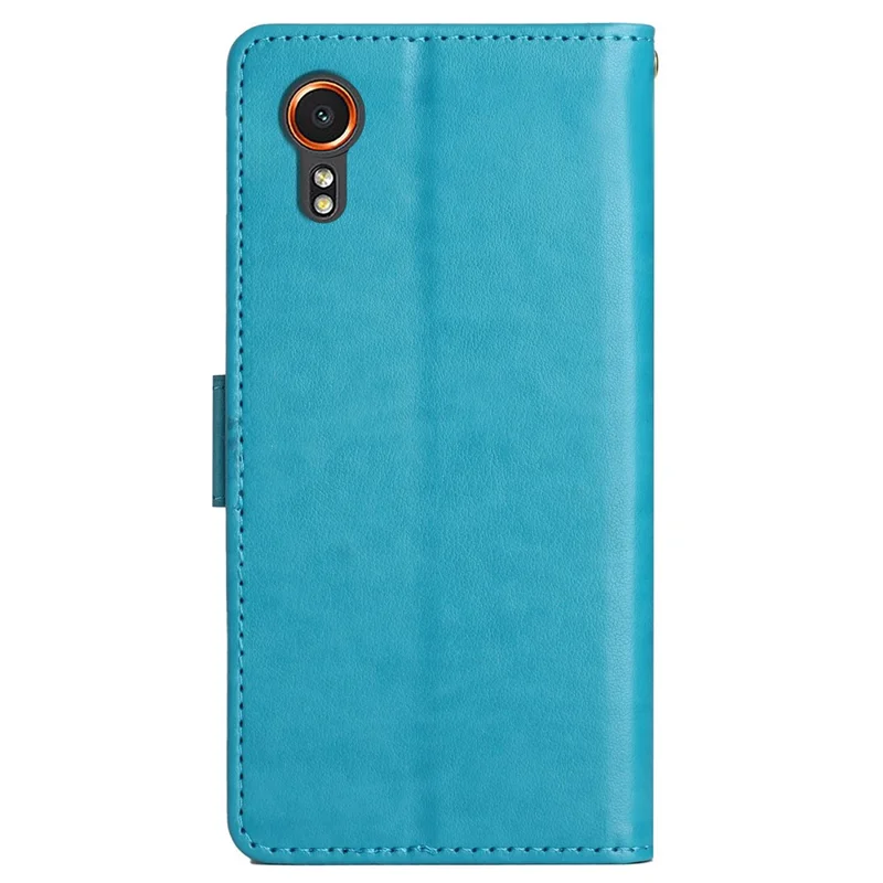 For Samsung Galaxy Xcover7 Case Leather Wallet Stand Phone Cover Butterfly Pattern - Blue