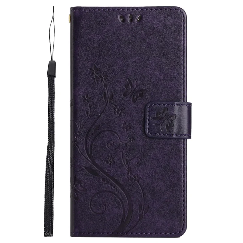For Samsung Galaxy Xcover7 Case Leather Wallet Stand Phone Cover Butterfly Pattern - Dark Purple