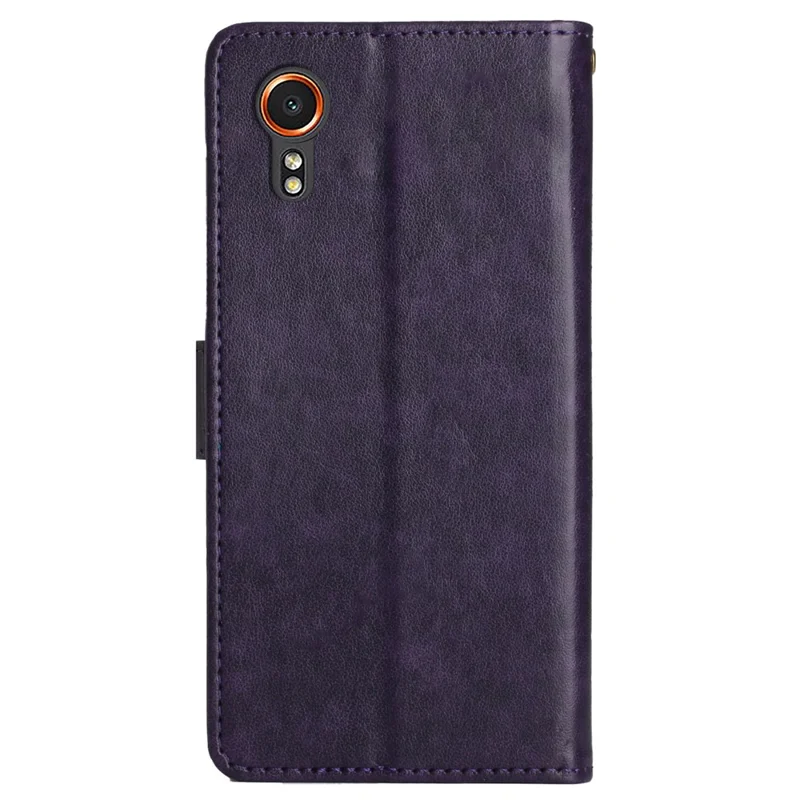 For Samsung Galaxy Xcover7 Case Leather Wallet Stand Phone Cover Butterfly Pattern - Dark Purple