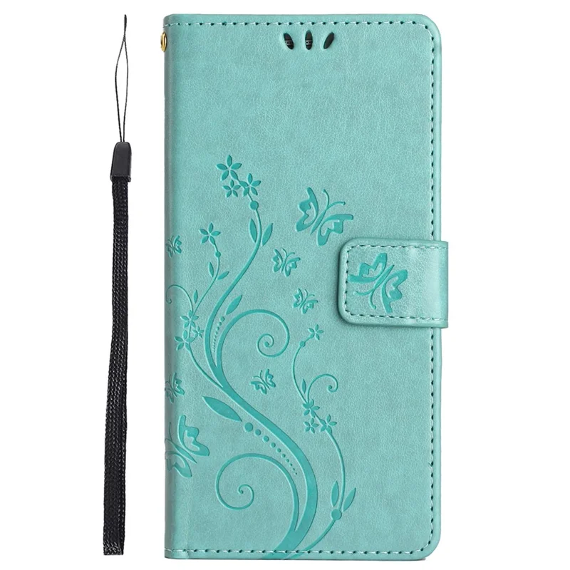 For Samsung Galaxy Xcover7 Case Leather Wallet Stand Phone Cover Butterfly Pattern - Baby Blue
