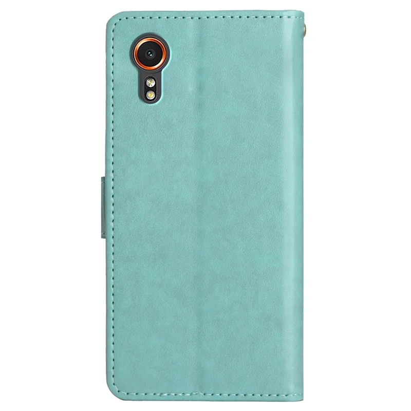 For Samsung Galaxy Xcover7 Case Leather Wallet Stand Phone Cover Butterfly Pattern - Baby Blue