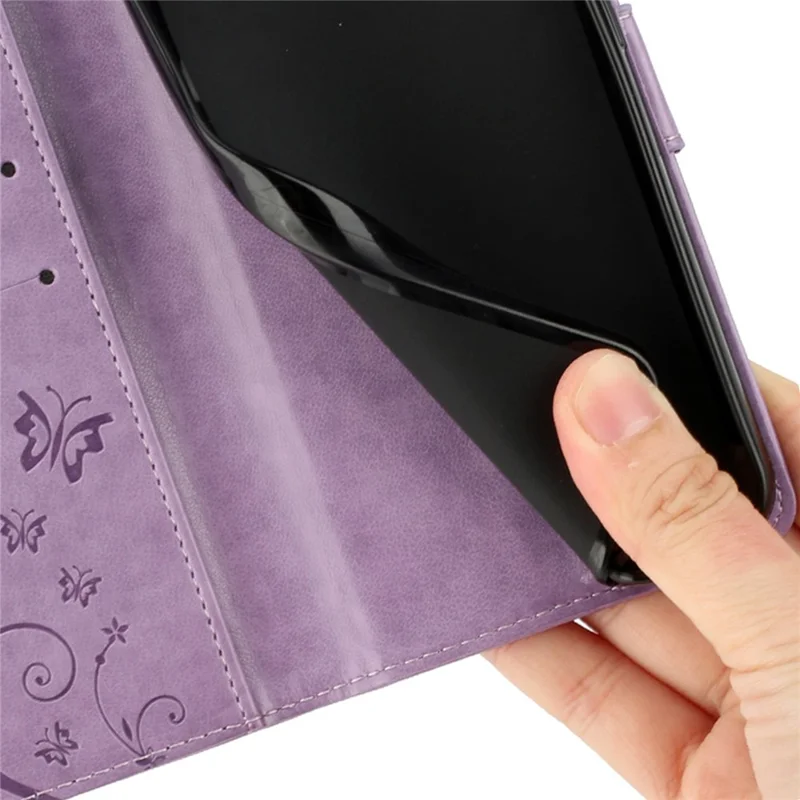 For Samsung Galaxy Xcover7 Case Leather Wallet Stand Phone Cover Butterfly Pattern - Light Purple