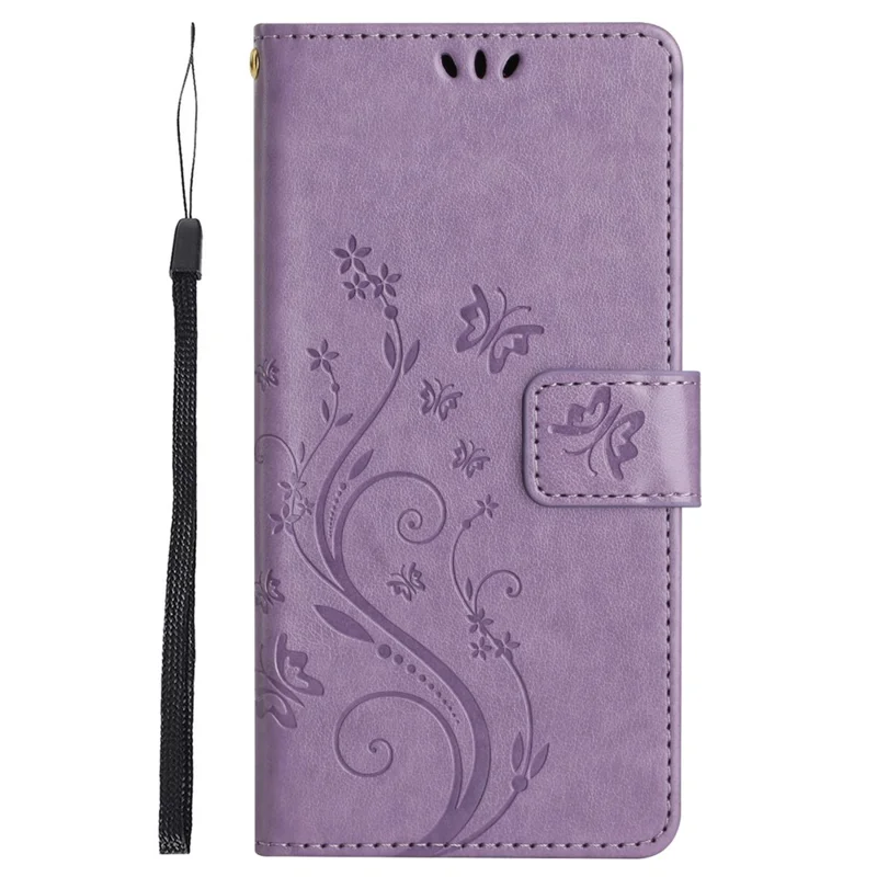 For Samsung Galaxy Xcover7 Case Leather Wallet Stand Phone Cover Butterfly Pattern - Light Purple
