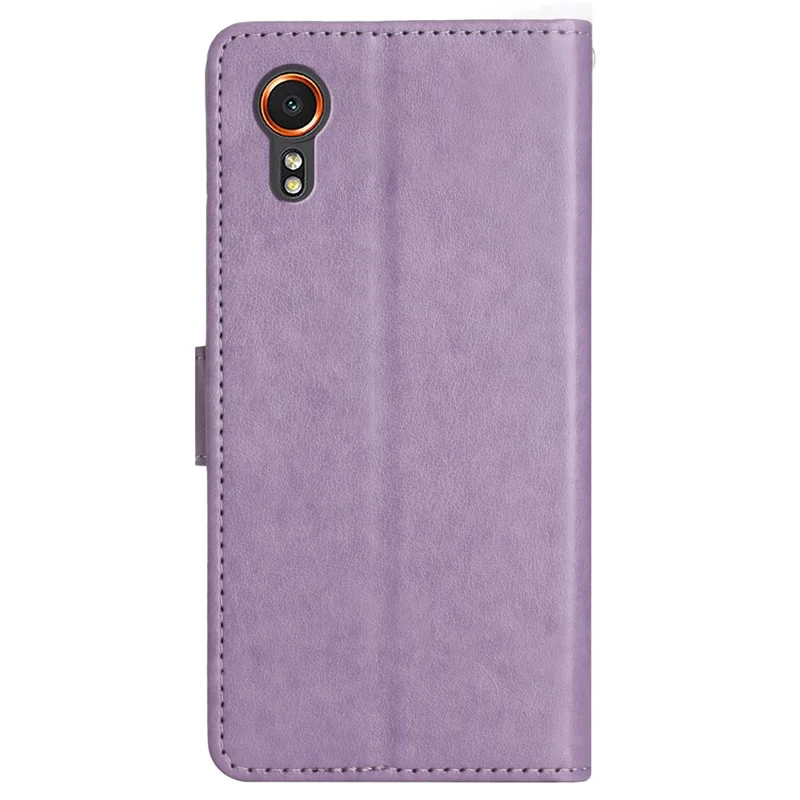 For Samsung Galaxy Xcover7 Case Leather Wallet Stand Phone Cover Butterfly Pattern - Light Purple