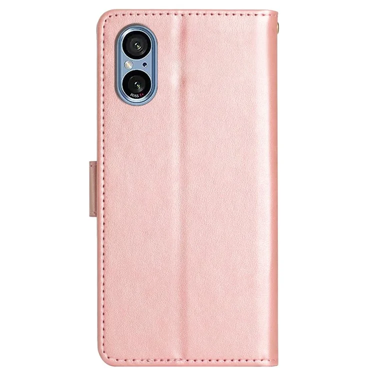 For Sony Xperia 5 V Case Imprinted Butterfly Flower Stand Leather Phone Cover - Rose Gold