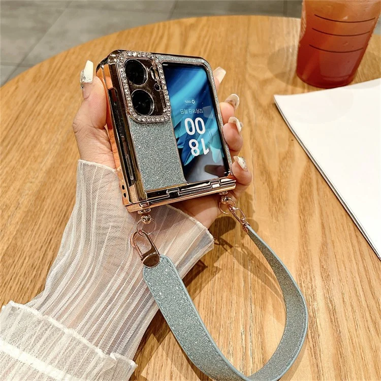 Pour Oppo Find N2 Flip 5G Coque téléphone paillettes Coque de protection résistante aux chocs en PC avec dragonne - Or