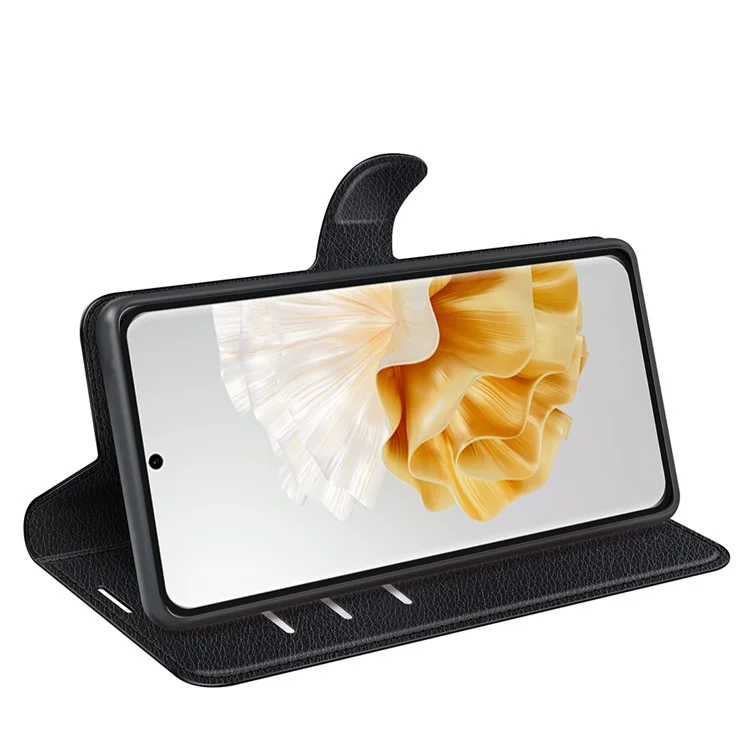 Per Huawei Pura 70 Wallet Case con supporto per schede Texture in pelle Litchi Custodia per telefono - Nero