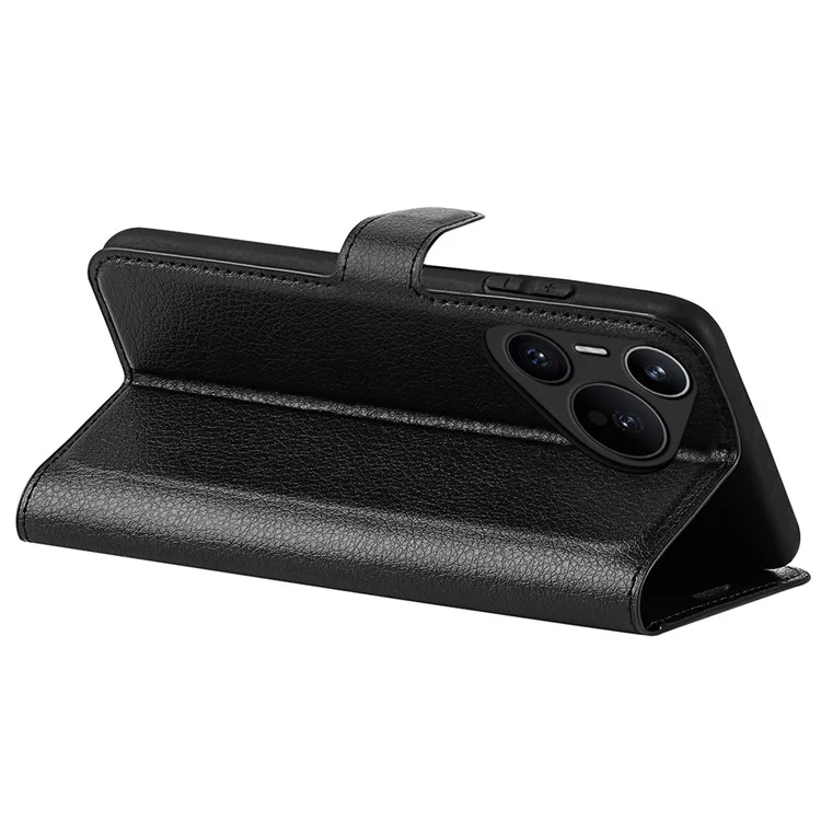 Per Huawei Pura 70 Wallet Case con supporto per schede Texture in pelle Litchi Custodia per telefono - Nero