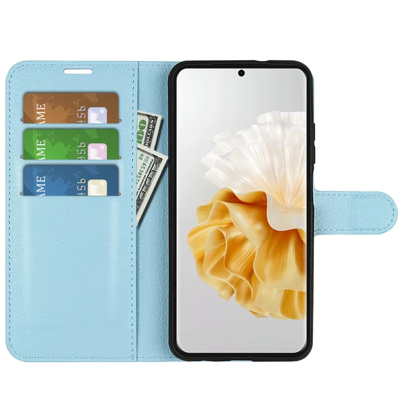 Per Huawei Pura 70 Custodia Wallet con Porta Carte Texture Litchi Pelle Copertina Telefono - Blu