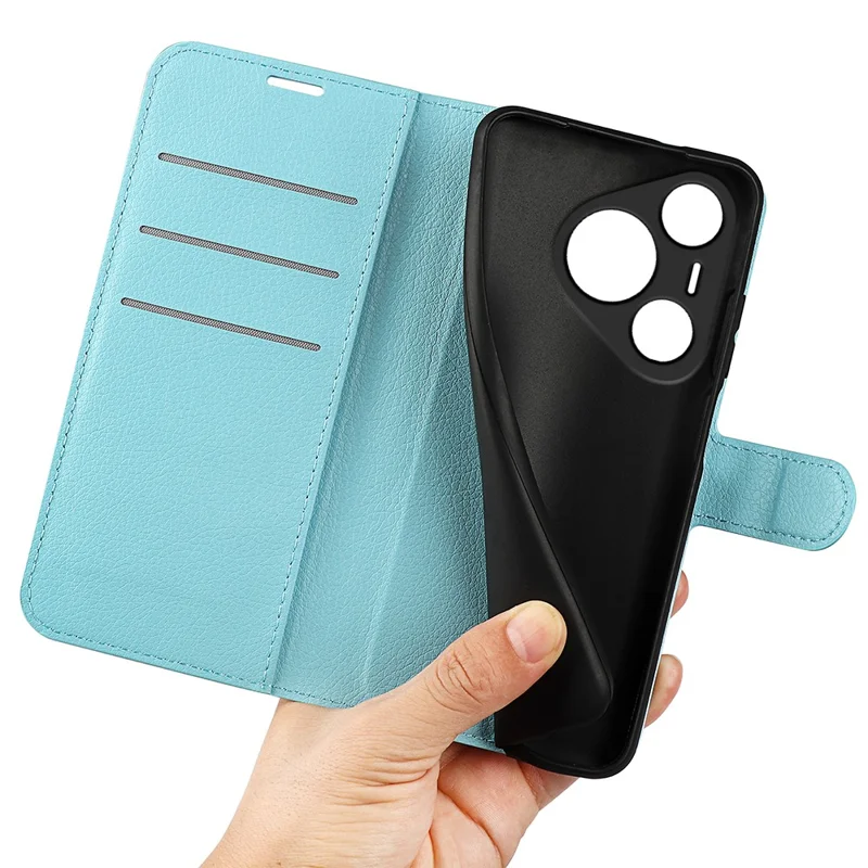 Per Huawei Pura 70 Custodia Wallet con Porta Carte Texture Litchi Pelle Copertina Telefono - Blu