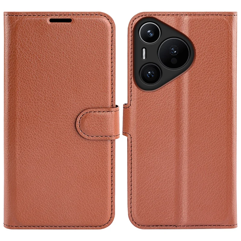 Para Huawei Pura 70 Wallet Case com Porta-Cartões Textura de Litchi Couro Capa de Telefone - Marrom