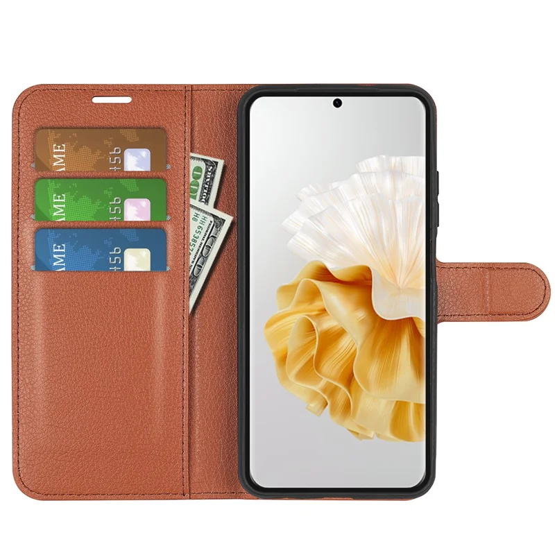 Para Huawei Pura 70 Wallet Case com Porta-Cartões Textura de Litchi Couro Capa de Telefone - Marrom