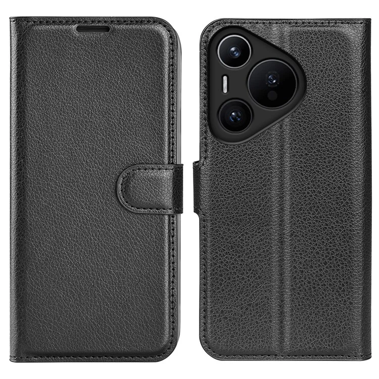 Para Huawei Pura 70 Pro / Pura 70 Pro+ Case Litchi Texture Leather Stand Flip Cover - Preto