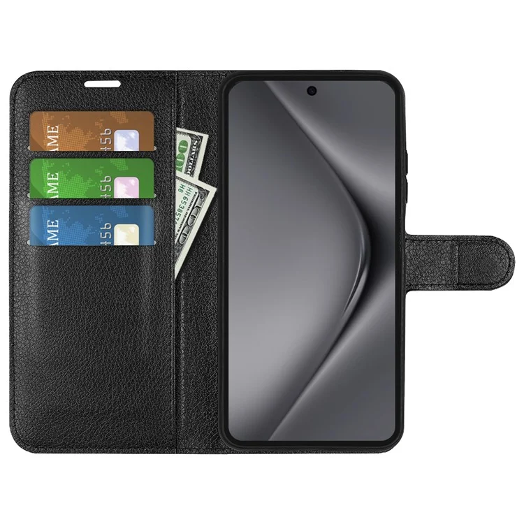Para Huawei Pura 70 Pro / Pura 70 Pro+ Case Litchi Texture Leather Stand Flip Cover - Preto