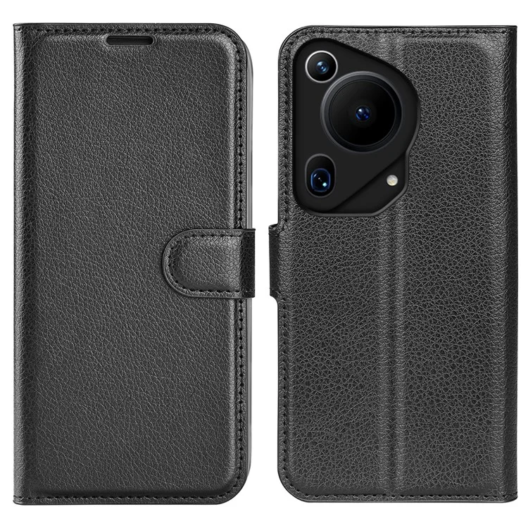 Для Huawei Pura 70 Ultra Case Litchi Texture Leather Folio Flip Wallet Phone Cover - Black