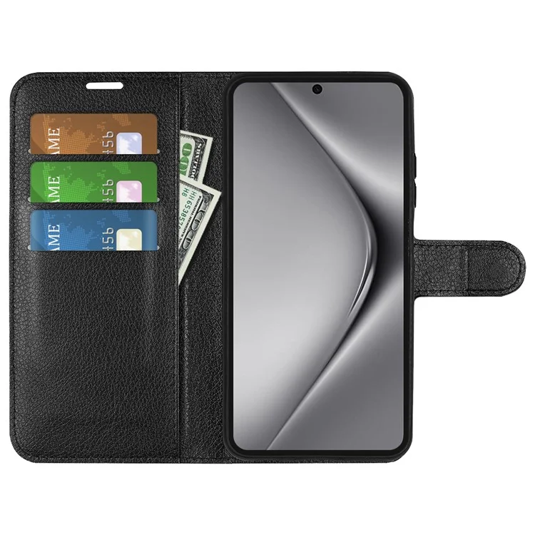 Для Huawei Pura 70 Ultra Case Litchi Texture Leather Folio Flip Wallet Phone Cover - Black