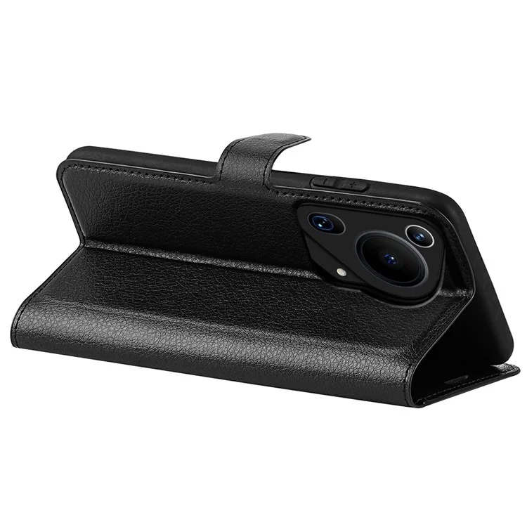 Для Huawei Pura 70 Ultra Case Litchi Texture Leather Folio Flip Wallet Phone Cover - Black
