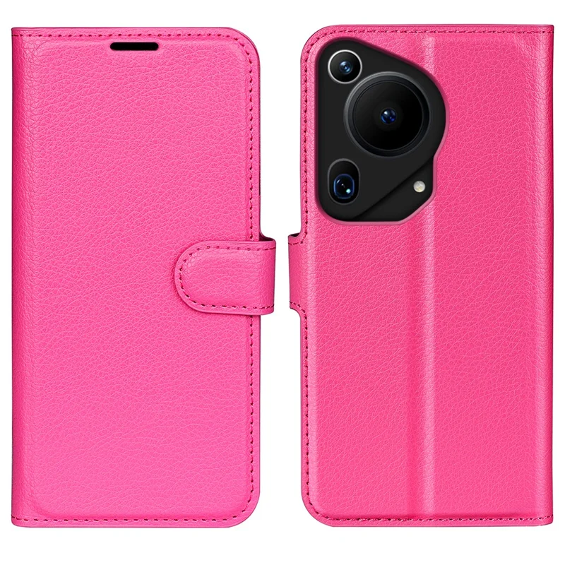For Huawei Pura 70 Ultra Case Litchi Texture Leather Folio Flip Wallet Phone Cover - Rose