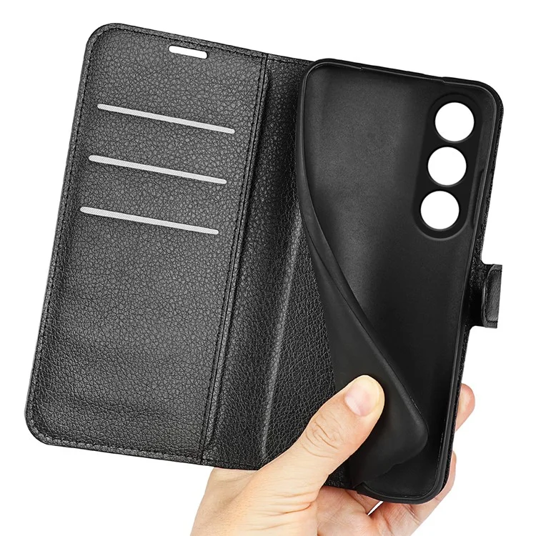For OnePlus Ace 3V 5G Case PU Leather Litchi Texture Flip Wallet Phone Cover - Black
