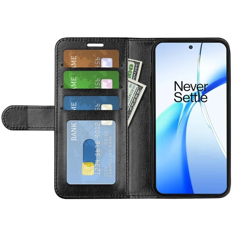 For OnePlus Ace 3V 5G Leather Case Wallet Crazy Horse Texture Folio Flip Phone Cover - Black