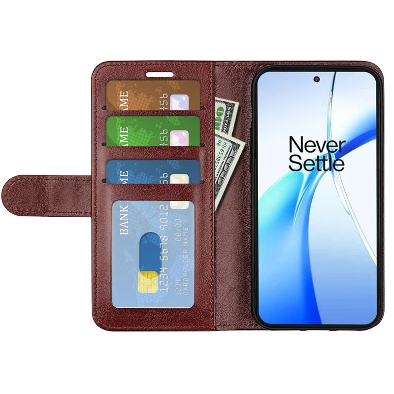 For OnePlus Ace 3V 5G Leather Case Wallet Crazy Horse Texture Folio Flip Phone Cover - Brown