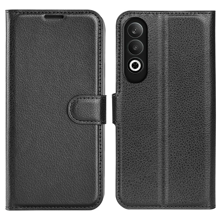 Para el OnePlus Nord CE4 5G / Oppo K12 Funda Litchi Grain Leather Folio Flip Phone Cover - Negro