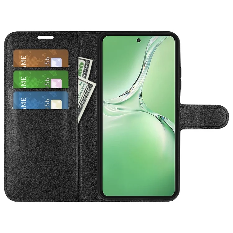 Para el OnePlus Nord CE4 5G / Oppo K12 Funda Litchi Grain Leather Folio Flip Phone Cover - Negro