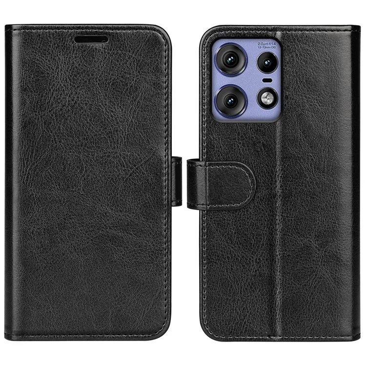 Para Motorola Edge 50 Pro 5G Wallet Case Crazy Horse Texture Leather Phone Cover - Preto