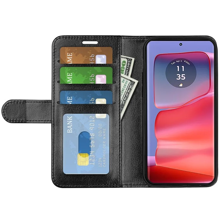Para Motorola Edge 50 Pro 5G Wallet Case Crazy Horse Texture Leather Phone Cover - Preto