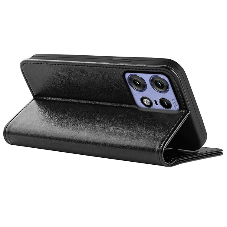 Para Motorola Edge 50 Pro 5G Wallet Case Crazy Horse Texture Leather Phone Cover - Preto