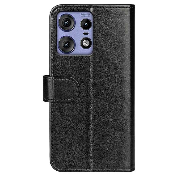 Para Motorola Edge 50 Pro 5G Wallet Case Crazy Horse Texture Leather Phone Cover - Preto
