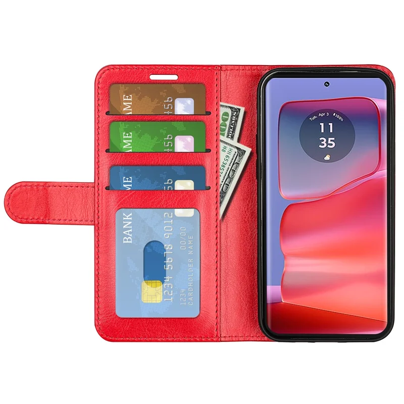 For Motorola Edge 50 Pro 5G Wallet Case Crazy Horse Texture Leather Phone Cover - Red