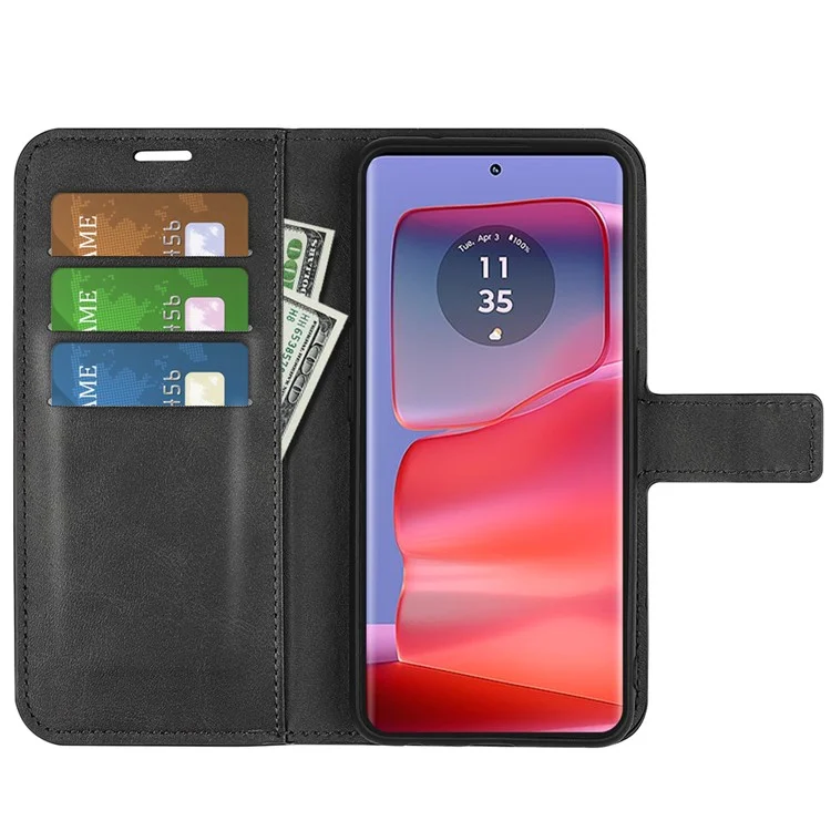 Per Motorola Edge 50 Pro 5G Custodia Classica Struttura in Pelle di Vitello Flip Orizzontale - Nero